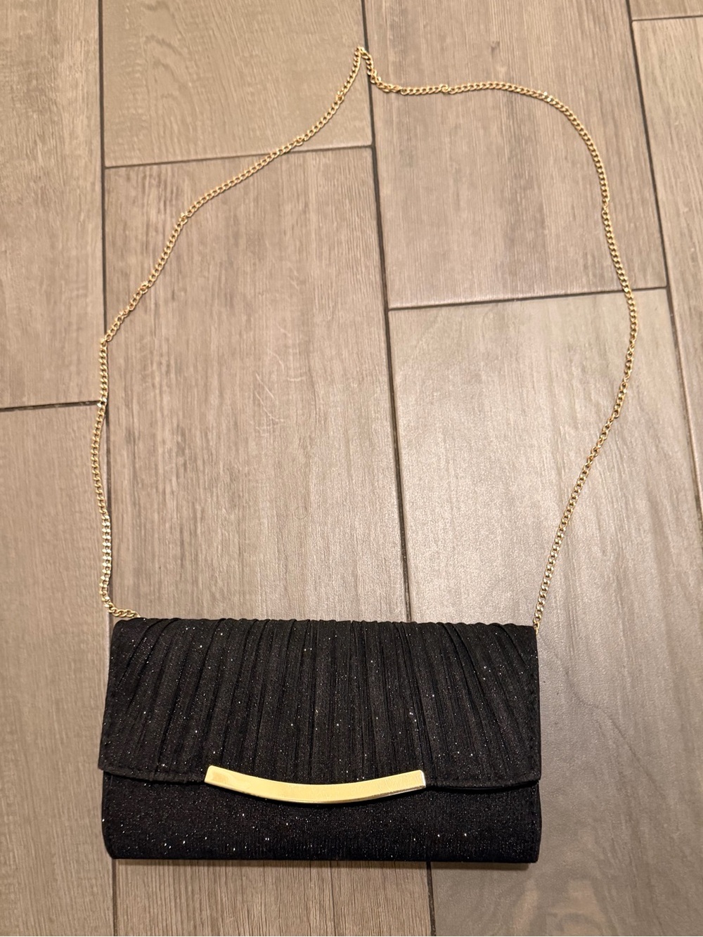 Black Glitter Evening Clutch with Gold Chain